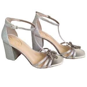 Sam Edelman Silver Block Heel Sandals Women’s 7 | Ankle Strap Dress Shoes